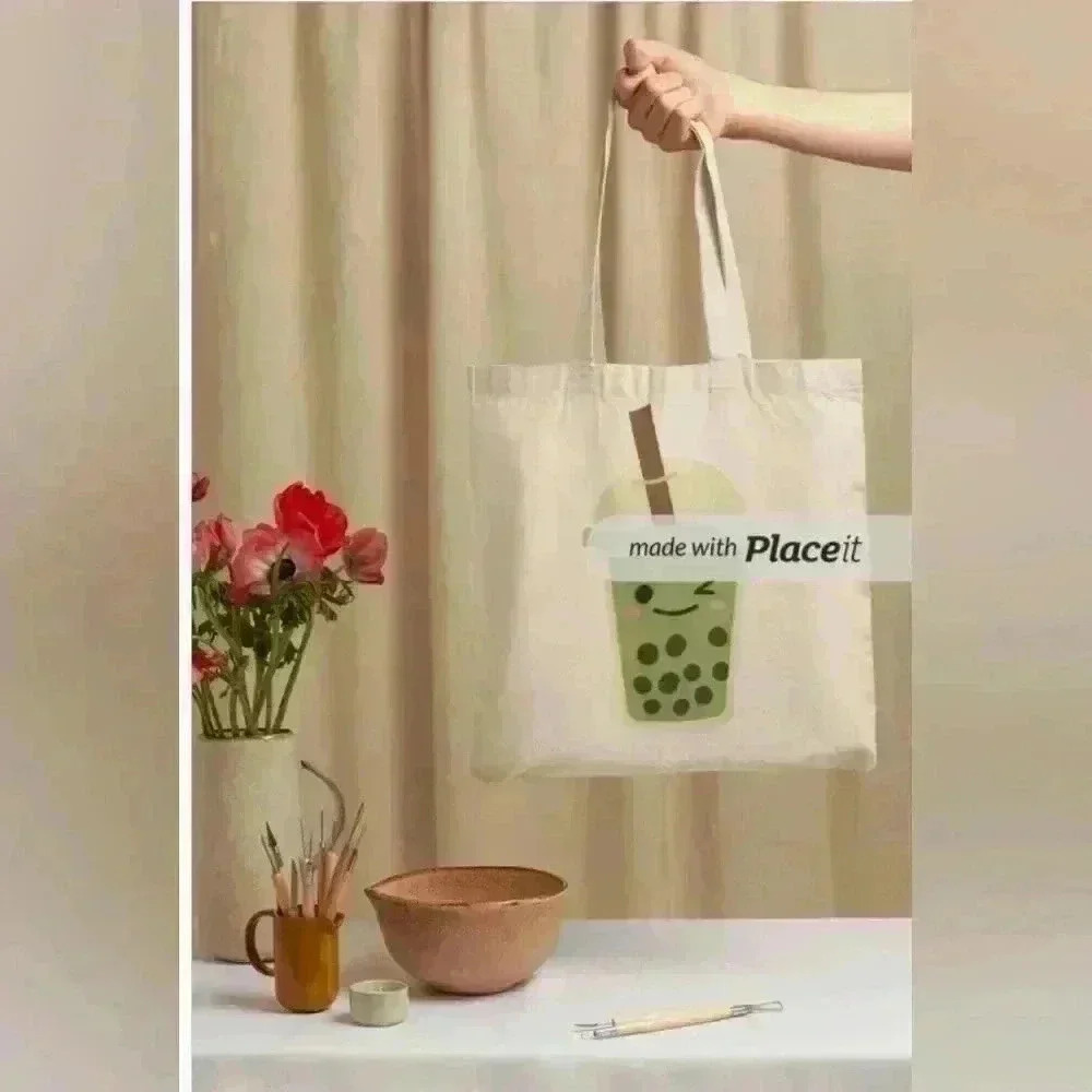 Matcha bubble tea tote recycled canvas bag